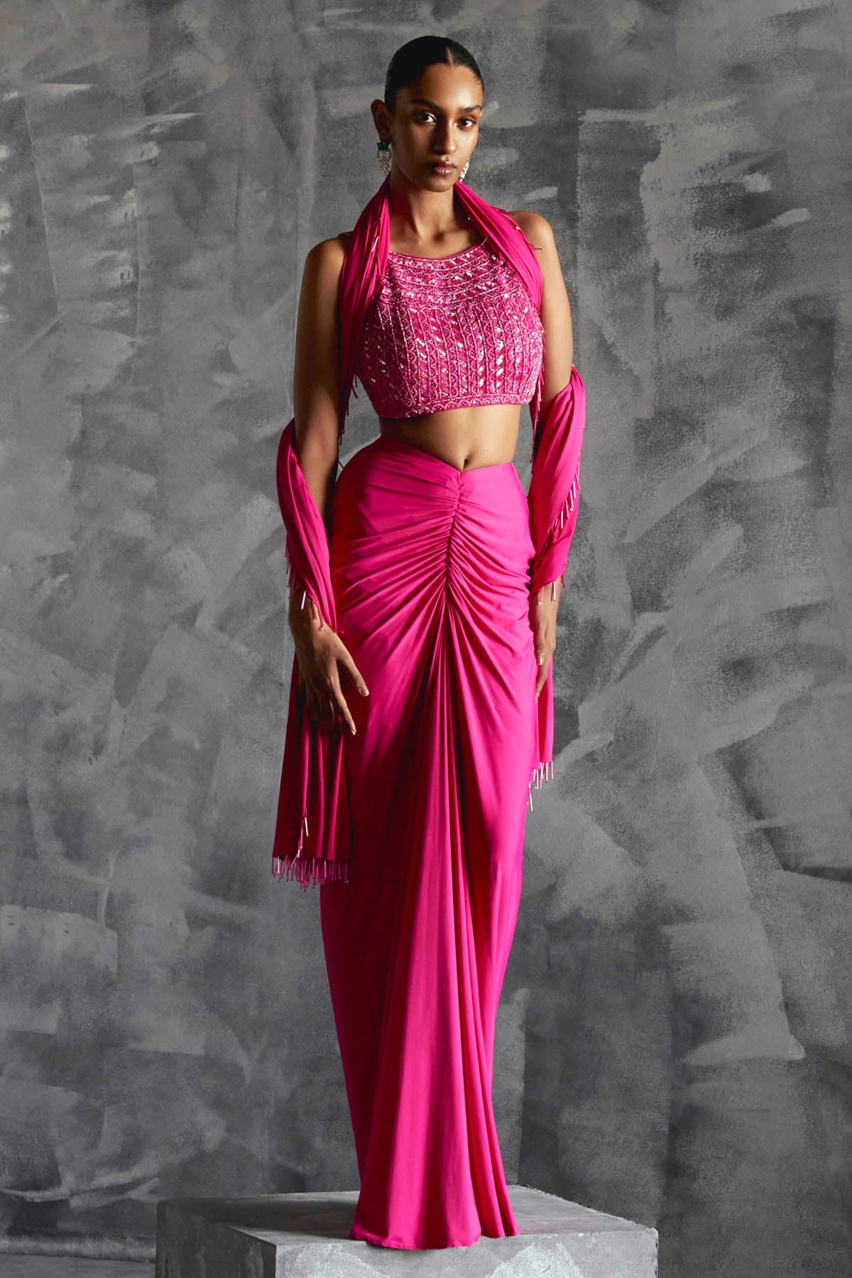 Manika Nanda Pink Gathered Indo-Western set for women online at ScrollnShops